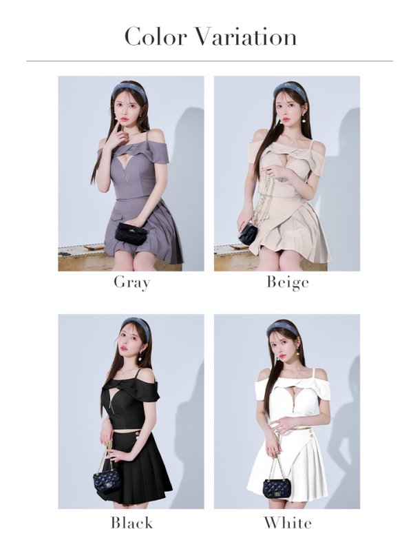 画像49: XSサイズあり【ANDY/アンディ】オフショル/ キャミソール/ バストジップ/ プリーツ/ アシンメトリー/ フレア/ セットアップ/ ミニドレス/ キャバドレス[OF05] (49)