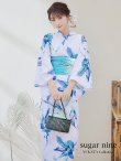 画像2: 【即日発送】白地×水彩ブルーの清涼漂う百合浴衣 OBI-g-500-kj-11-AQM / HIMO-900-yn-4-GYxGY / YA-945-kj-W / HEKO-800-sb-5-W / GETA-02-ok-3-LBLgo [YMT] (2)