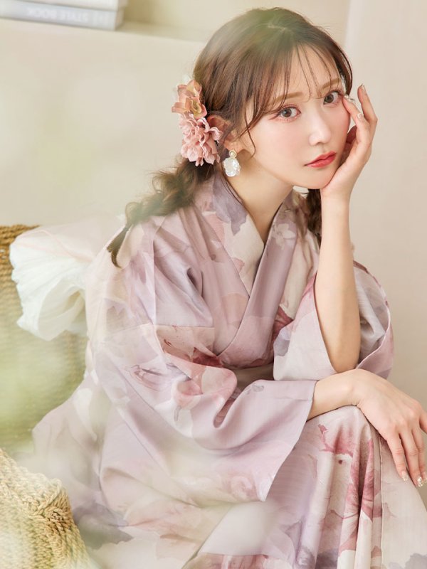 画像1: 【即日発送】アンティークフラワーピンク浴衣 OBI-siwa-200-kj-13-OW / HIMO-900-yn-8-P / HEKO-800-sb-5-WH / YA-74-kn-P / GETA-01-kj-7-P/  [YMT] (1)