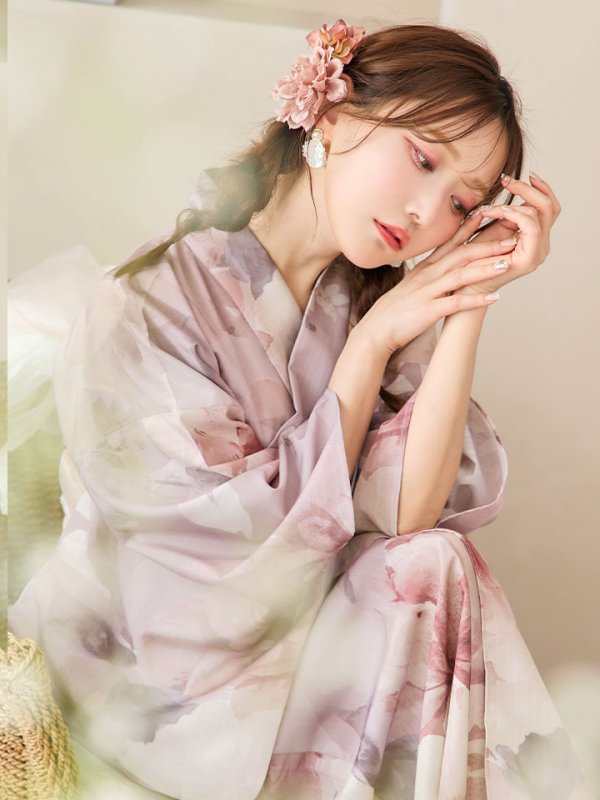 画像11: 【即日発送】アンティークフラワーピンク浴衣【浴衣３点セット 浴衣/帯/下駄】[YMT] (11)