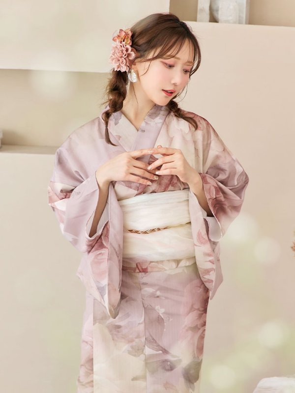 画像14: 【即日発送】アンティークフラワーピンク浴衣【浴衣３点セット 浴衣/帯/下駄】[YMT] (14)