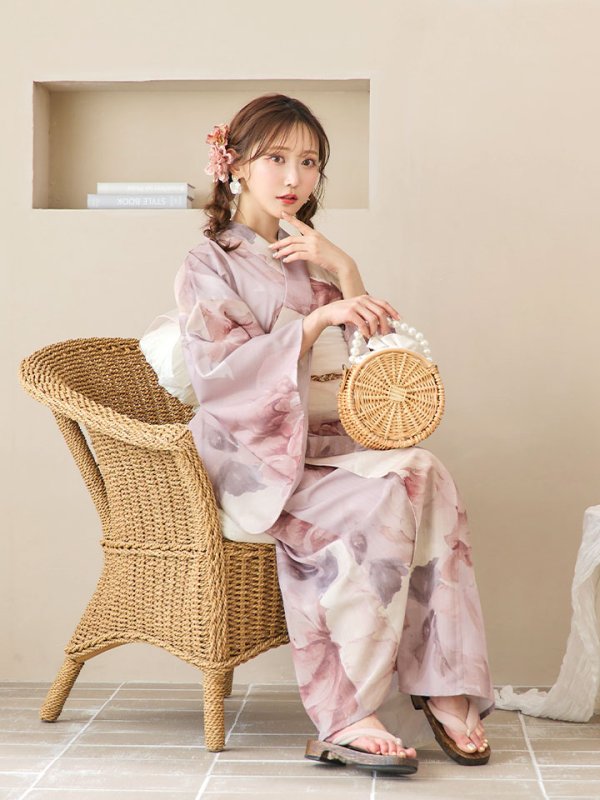 画像16: 【即日発送】アンティークフラワーピンク浴衣【浴衣３点セット 浴衣/帯/下駄】[YMT] (16)