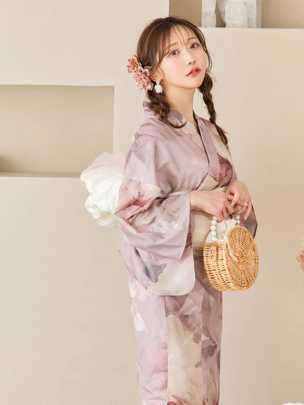 画像20: 【即日発送】アンティークフラワーピンク浴衣【浴衣３点セット 浴衣/帯/下駄】[YMT] (20)