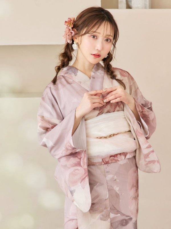 画像5: 【即日発送】アンティークフラワーピンク浴衣【浴衣３点セット 浴衣/帯/下駄】[YMT] (5)