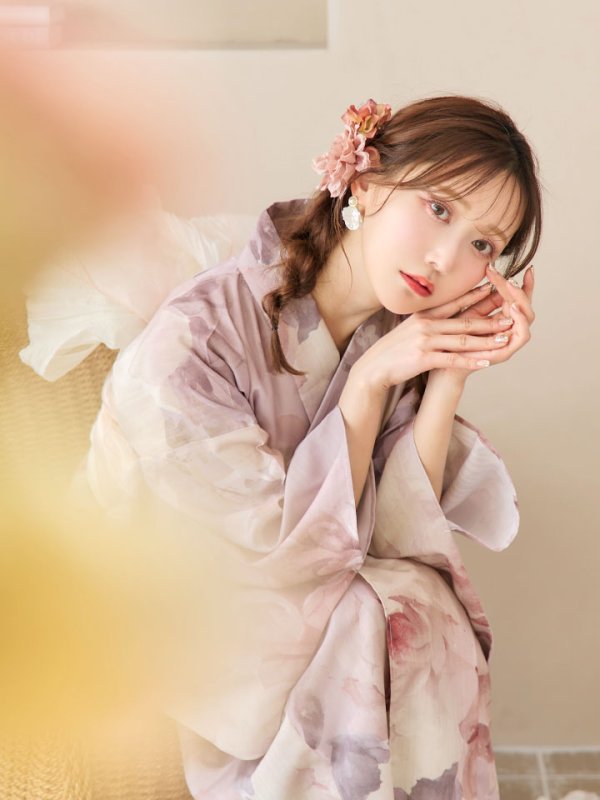 画像6: 【即日発送】アンティークフラワーピンク浴衣【浴衣３点セット 浴衣/帯/下駄】[YMT] (6)