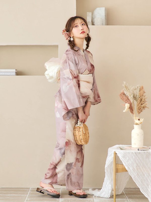 画像9: 【即日発送】アンティークフラワーピンク浴衣【浴衣３点セット 浴衣/帯/下駄】[YMT] (9)