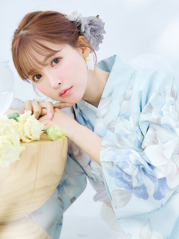 画像12: 【即日発送】クラシカルローズブルー浴衣【浴衣３点セット 浴衣/帯/下駄】[YMT] (12)