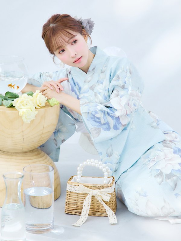 画像13: 【即日発送】クラシカルローズブルー浴衣【浴衣３点セット 浴衣/帯/下駄】[YMT] (13)