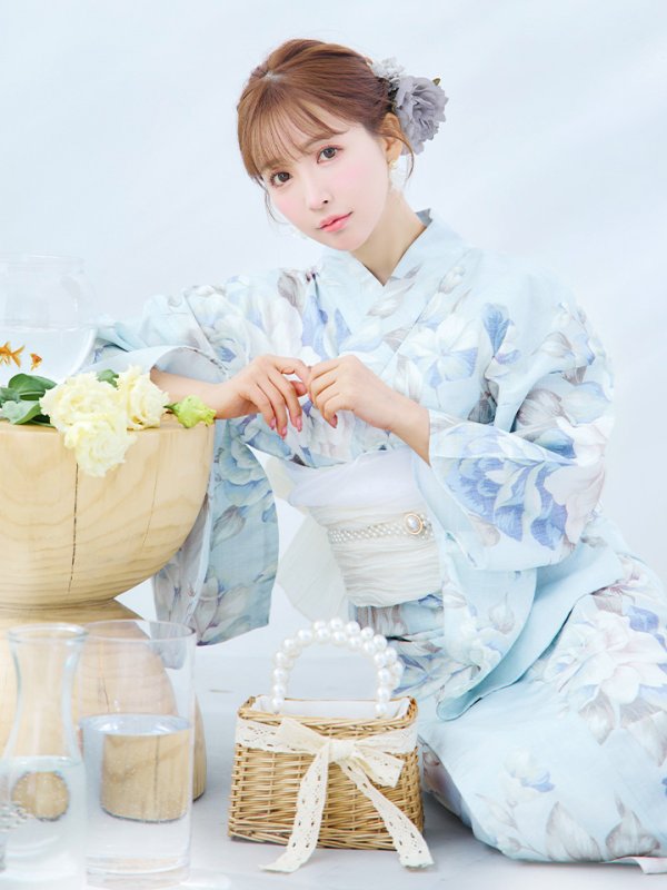 画像14: 【即日発送】クラシカルローズブルー浴衣【浴衣３点セット 浴衣/帯/下駄】[YMT] (14)