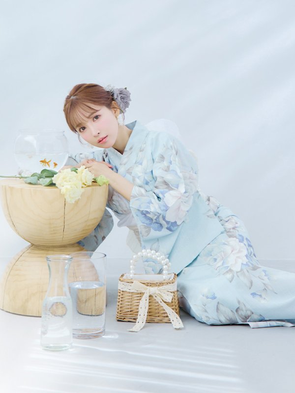 画像15: 【即日発送】クラシカルローズブルー浴衣【浴衣３点セット 浴衣/帯/下駄】[YMT] (15)