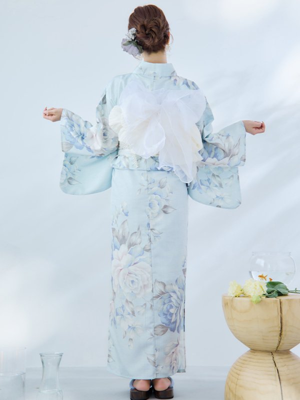 画像18: 【即日発送】クラシカルローズブルー浴衣【浴衣３点セット 浴衣/帯/下駄】[YMT] (18)