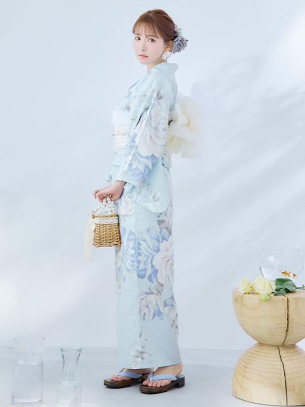 画像5: 【即日発送】クラシカルローズブルー浴衣【浴衣３点セット 浴衣/帯/下駄】[YMT] (5)