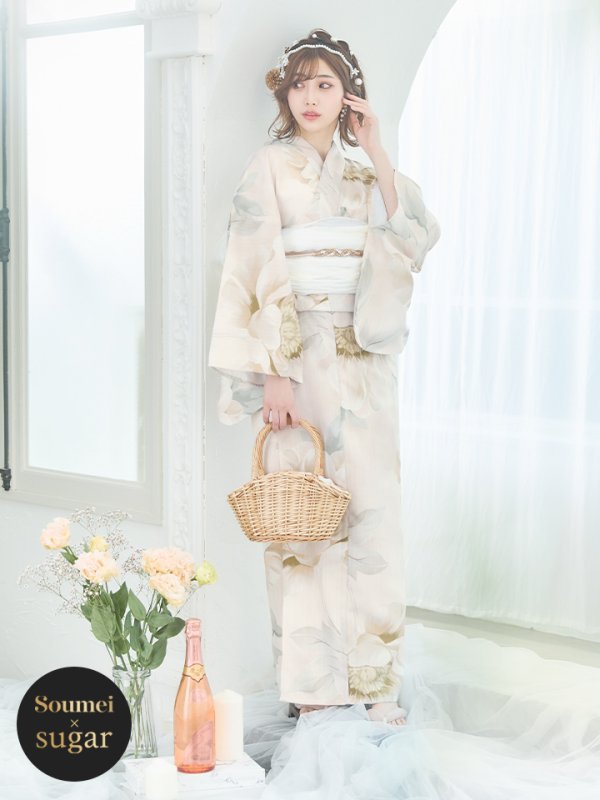 画像3: 【即日発送】クリームイエローピオニー浴衣【浴衣３点セット 浴衣/帯/下駄】[YMT] (3)