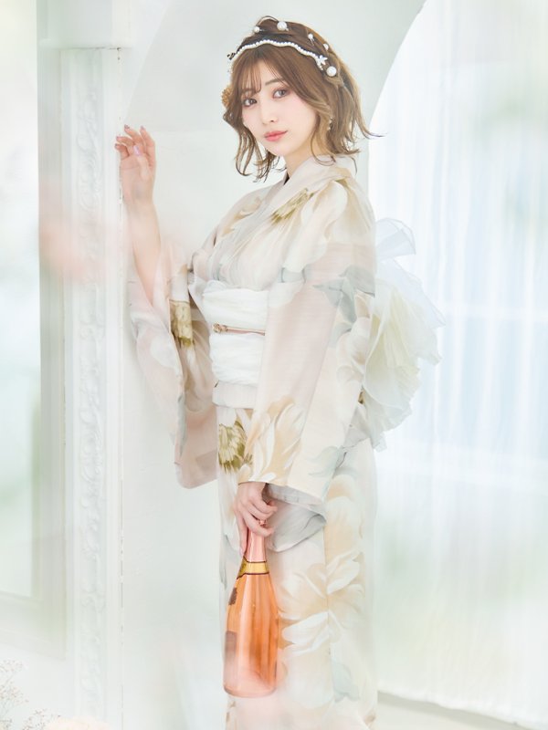 画像4: 【即日発送】クリームイエローピオニー浴衣【浴衣３点セット 浴衣/帯/下駄】[YMT] (4)