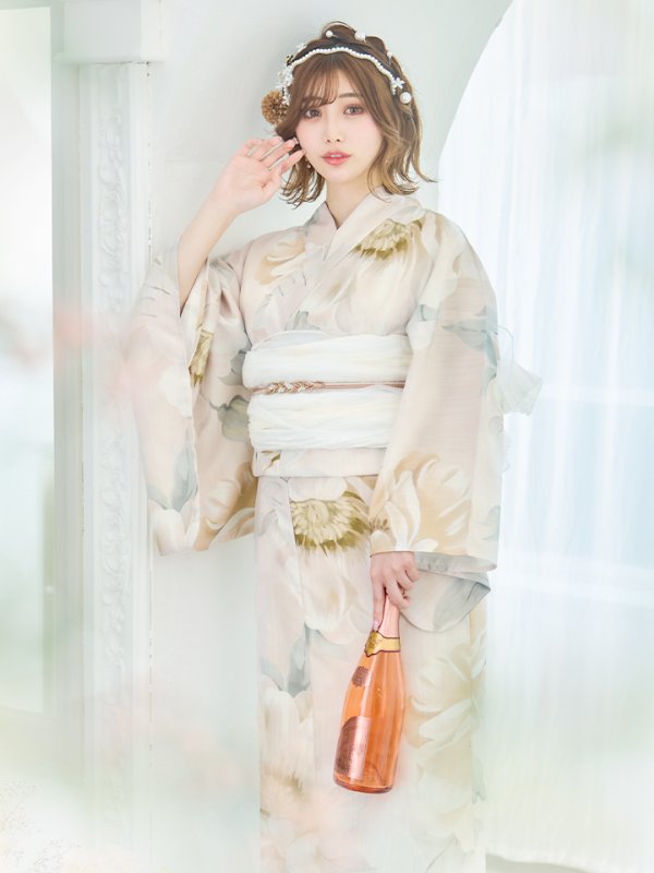 画像8: 【即日発送】クリームイエローピオニー浴衣【浴衣３点セット 浴衣/帯/下駄】[YMT] (8)