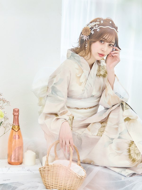 画像9: 【即日発送】クリームイエローピオニー浴衣【浴衣３点セット 浴衣/帯/下駄】[YMT] (9)