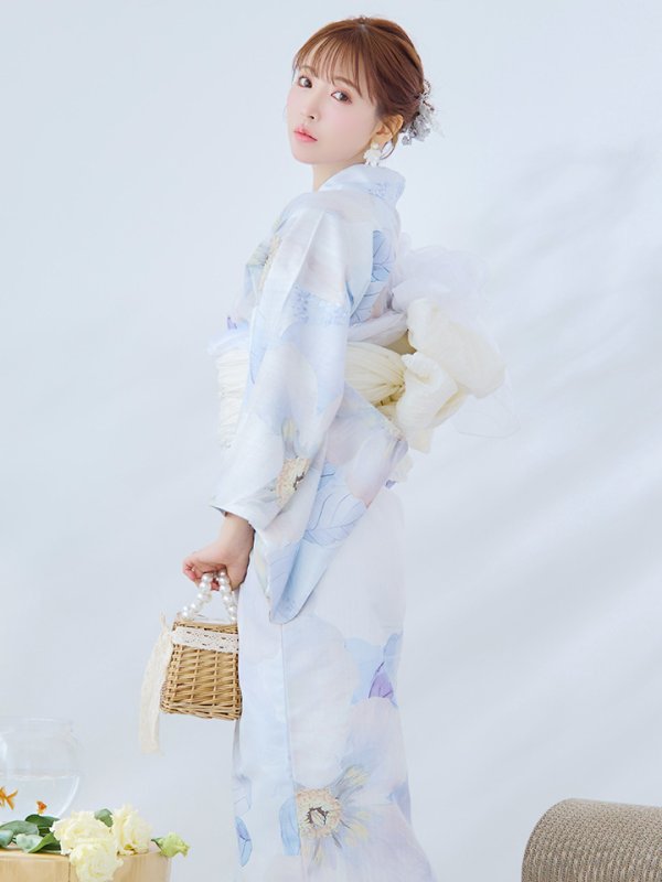 画像1: アイシーフラワー牡丹浴衣 OBI-siwa-200-kj-13-OW / HIMO-900-yn-5-IV / HEKO-800-sb-5-WH / YA-72-kn-Y / YA-1081-kj-BL / GETA-01-kj-2-BL / [YMT] (1)