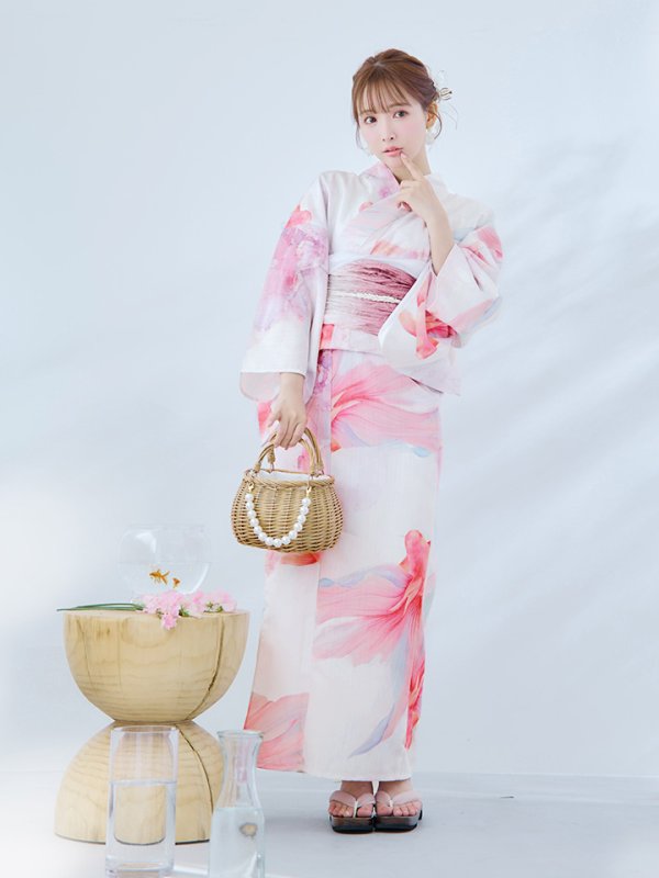 画像3: 【即日発送】ニュアンスピンク金魚浴衣【浴衣３点セット 浴衣/帯/下駄】[YMT] (3)