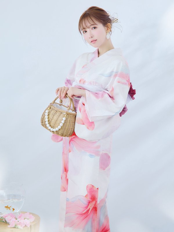 画像6: 【即日発送】ニュアンスピンク金魚浴衣【浴衣３点セット 浴衣/帯/下駄】[YMT] (6)