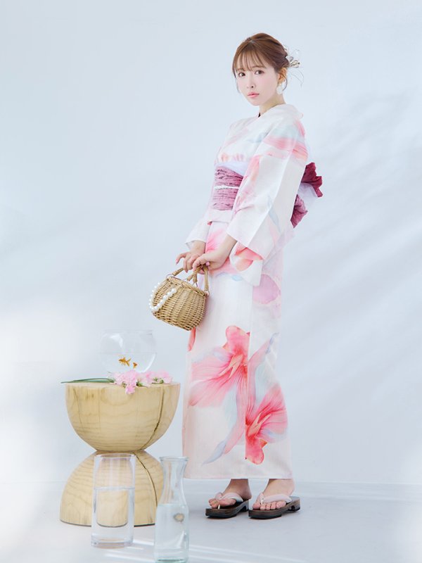 画像8: 【即日発送】ニュアンスピンク金魚浴衣【浴衣３点セット 浴衣/帯/下駄】[YMT] (8)