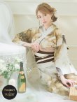 画像1: 【即日発送！】ブラウンベージュクラシックフラワー浴衣 OBI-hira-100-ok-2-BRxBE / HIMO-900-yn-7-MOC / HEKO-800-sb-3-BR / YA-953-kn-W / YA-72-kn-MOC /GETA-01-kj-5-MOC/ [YMT] (1)