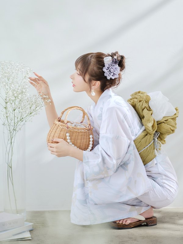 画像6: 【即日発送】ニュアンスフラワーベージュ浴衣【浴衣３点セット 浴衣/帯/下駄】[YMT] (6)