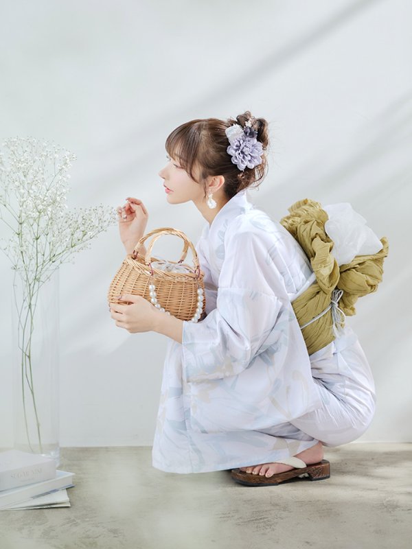 画像8: 【即日発送】ニュアンスフラワーベージュ浴衣【浴衣３点セット 浴衣/帯/下駄】[YMT] (8)