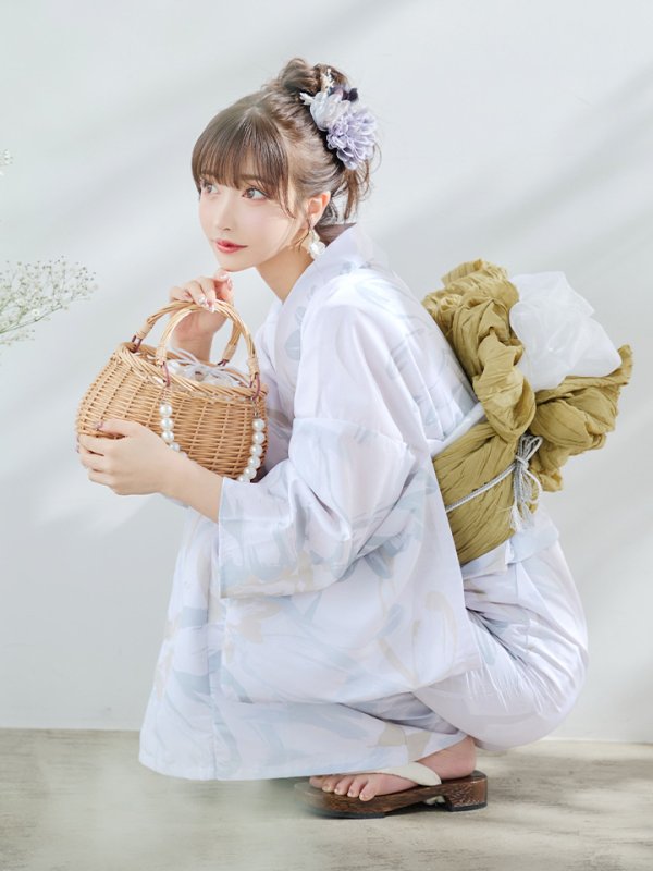 画像9: 【即日発送】ニュアンスフラワーベージュ浴衣【浴衣３点セット 浴衣/帯/下駄】[YMT] (9)