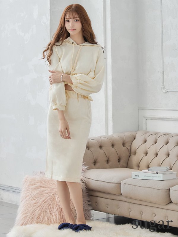 画像7: 【小物SALE】【Plume Blanc　プリュムブラン】【ルームウェア】フード付きパーカー/ タイトスカート/ セットアップ【HC02】 (7)