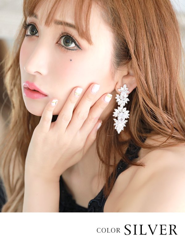 画像2: 訳あり商品☆ビジュー取れ☆【アクセサリー：ピアス】【ANGEL R】フラワーモチーフ/ストーン/シルバー/ピアス シルバー[OF02-U] (2)