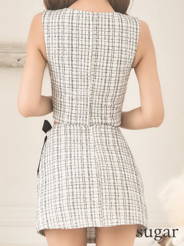 画像9: XSサイズあり☆背の低い方必見！【PURESS/ピュアレス】ツイード/ バストカット/ パールビジュー/ セパレート/ フレア/ マイクロミニドレス/ キャバドレス[OF5] (9)