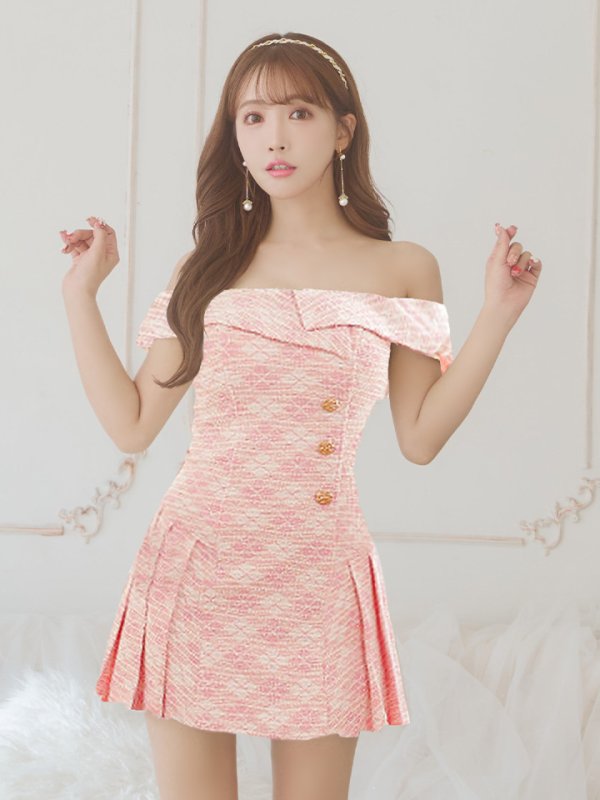 画像7: XSサイズあり【PURESS/ピュアレス】アシンメトリー/ オフショルダー/ ボタン/ フリル/ フレア/ ミニドレス/ キャバドレス[OF5] (7)