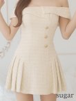 画像9: XSサイズあり【PURESS/ピュアレス】アシンメトリー/ オフショルダー/ ボタン/ フリル/ フレア/ ミニドレス/ キャバドレス[OF5] (9)