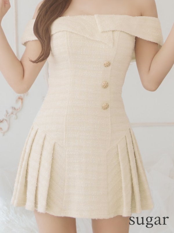 画像22: XSサイズあり【PURESS/ピュアレス】アシンメトリー/ オフショルダー/ ボタン/ フリル/ フレア/ ミニドレス/ キャバドレス[OF5] (22)