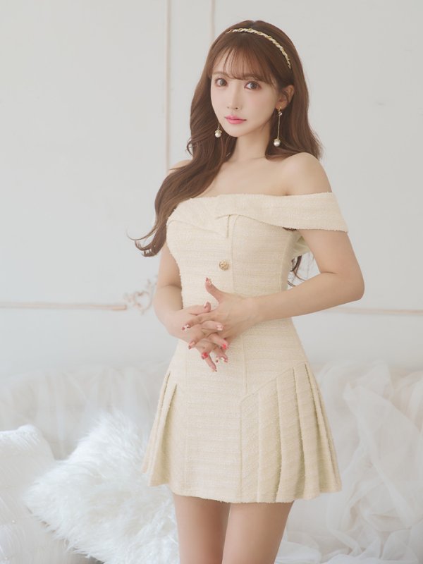 画像20: XSサイズあり【PURESS/ピュアレス】アシンメトリー/ オフショルダー/ ボタン/ フリル/ フレア/ ミニドレス/ キャバドレス[OF5] (20)