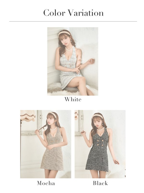 画像24: XSサイズあり【PURESS/ピュアレス】ラップデザイン/ ボタン/ ツイード/ ノースリーブ/ チェック/ タイト/ ミニドレス/ キャバドレス[OF5] (24)