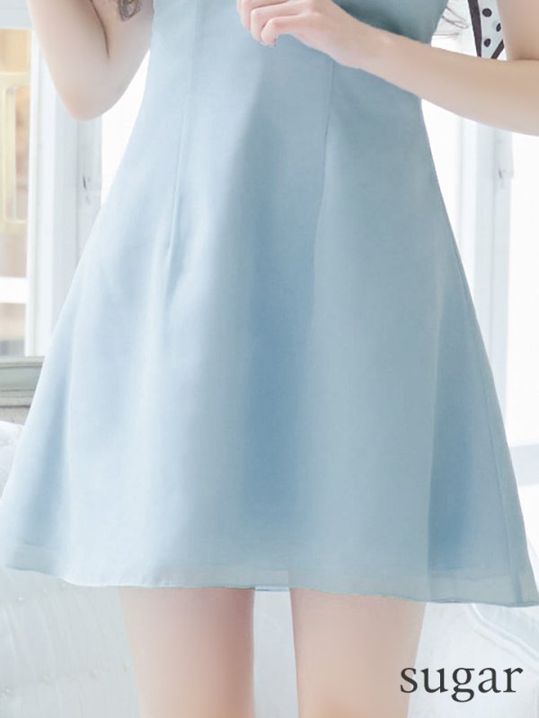 画像11: XSサイズあり【PURESS/ピュアレス】 ショルダーチェーン/ スカーフ/ フレア/ シンプル/ ワンカラー/ ミニドレス/ キャバドレス[OF5] (11)