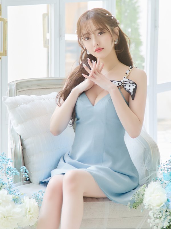 画像2: XSサイズあり【PURESS/ピュアレス】 ショルダーチェーン/ スカーフ/ フレア/ シンプル/ ワンカラー/ ミニドレス/ キャバドレス[OF5] (2)