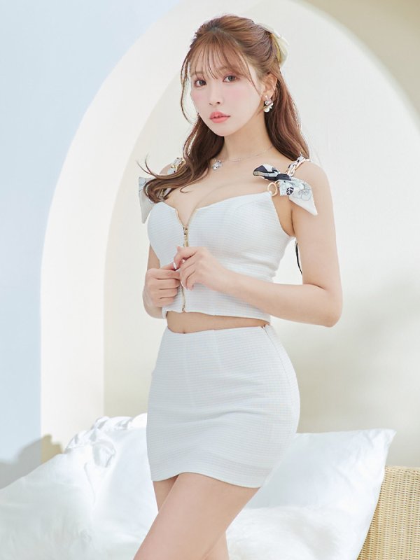 画像5: XSサイズあり【PURESS/ピュアレス】 ショルダースカーフ/ ファスナー/ セパレート/ タイト/ マイクロミニドレス/ セットアップ/ ミニドレス/ キャバドレス[OF5] (5)