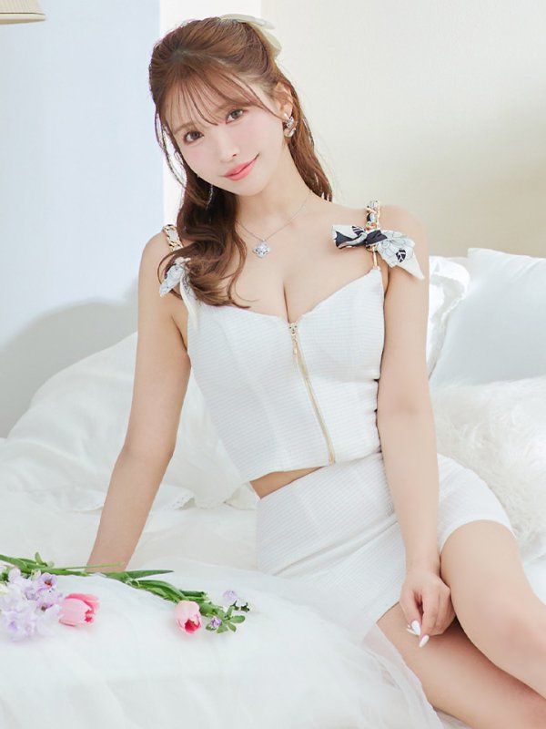 画像7: XSサイズあり【PURESS/ピュアレス】 ショルダースカーフ/ ファスナー/ セパレート/ タイト/ マイクロミニドレス/ セットアップ/ ミニドレス/ キャバドレス[OF5] (7)