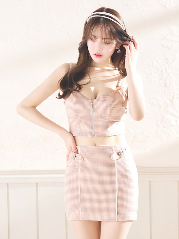 画像7: XSサイズあり【PURESS/ピュアレス】アッパーファスナー/ パールリボン/ チェック/ セパレート/ タイト/ ミニドレス/ キャバドレス[OF5] (7)