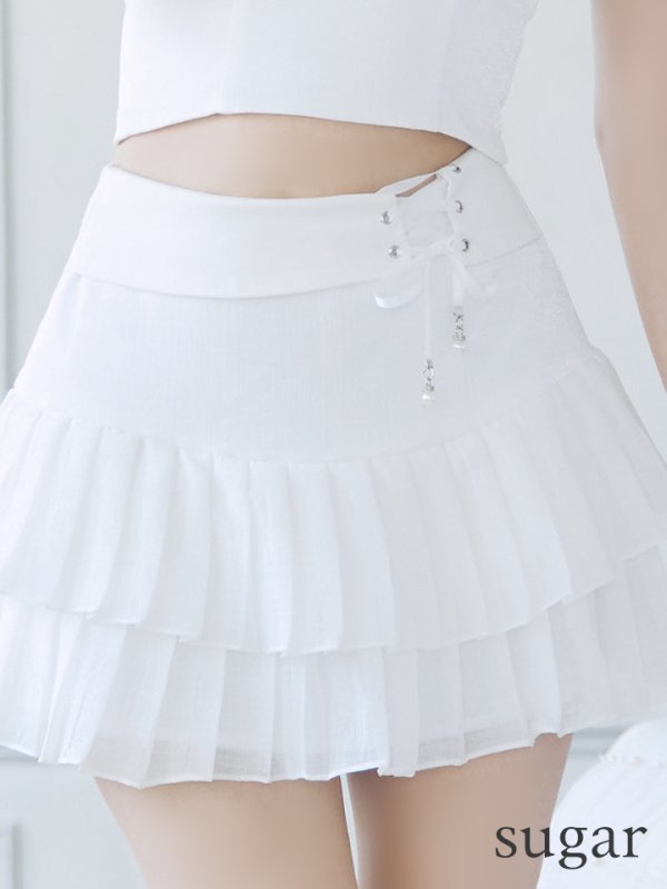 画像15: XSサイズあり【PURESS/ピュアレス】パールショルダー/ レースアップ/ マイクロミニ/ セパレート/ フレア/ ミニドレス/ キャバドレス[OF5] (15)