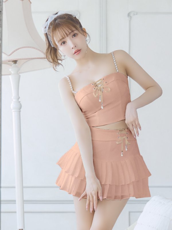 画像22: XSサイズあり【PURESS/ピュアレス】パールショルダー/ レースアップ/ マイクロミニ/ セパレート/ フレア/ ミニドレス/ キャバドレス[OF5] (22)