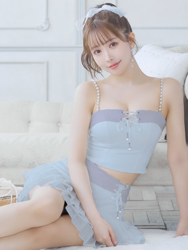 画像25: XSサイズあり【PURESS/ピュアレス】パールショルダー/ レースアップ/ マイクロミニ/ セパレート/ フレア/ ミニドレス/ キャバドレス[OF5] (25)