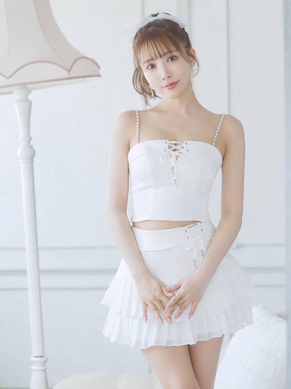 画像6: XSサイズあり【PURESS/ピュアレス】パールショルダー/ レースアップ/ マイクロミニ/ セパレート/ フレア/ ミニドレス/ キャバドレス[OF5] (6)