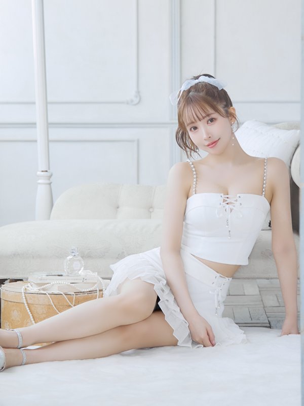 画像8: XSサイズあり【PURESS/ピュアレス】パールショルダー/ レースアップ/ マイクロミニ/ セパレート/ フレア/ ミニドレス/ キャバドレス[OF5] (8)