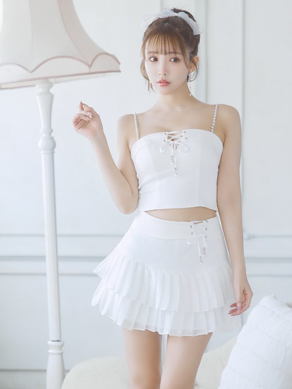 画像10: XSサイズあり【PURESS/ピュアレス】パールショルダー/ レースアップ/ マイクロミニ/ セパレート/ フレア/ ミニドレス/ キャバドレス[OF5] (10)