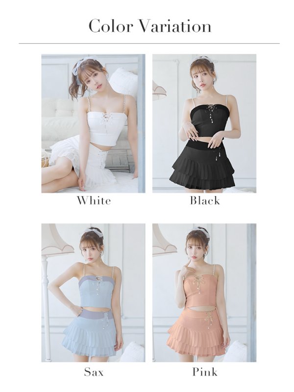 画像32: XSサイズあり【PURESS/ピュアレス】パールショルダー/ レースアップ/ マイクロミニ/ セパレート/ フレア/ ミニドレス/ キャバドレス[OF5] (32)