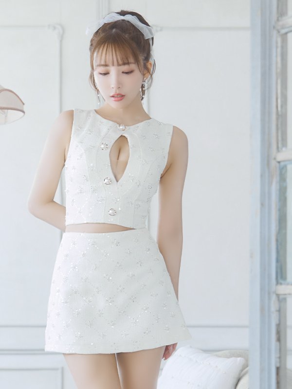 画像7: XSサイズあり【PURESS/ピュアレス】オープンバストデザイン/ セパレード/ ボタン/ ツイード/ フレア/ マイクロミニ/ ミニドレス/ キャバドレス[OF5] (7)