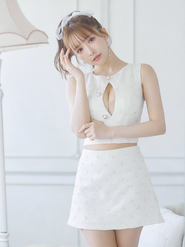 画像11: XSサイズあり【PURESS/ピュアレス】オープンバストデザイン/ セパレード/ ボタン/ ツイード/ フレア/ マイクロミニ/ ミニドレス/ キャバドレス[OF5] (11)